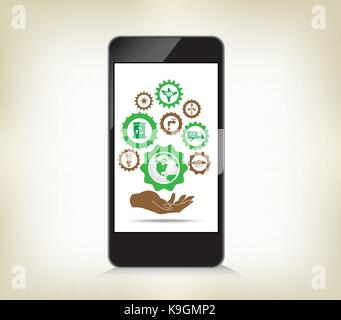 environment cogwheel template in smart phone Stock Vector