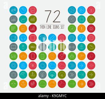 72 Trendy Thin colors Icons Set Stock Vector