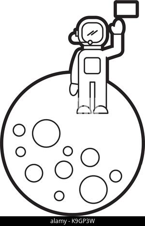 astronaut stand on the moon with flag space mission Stock Vector