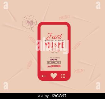 happy valentine with phone message of love Stock Vector