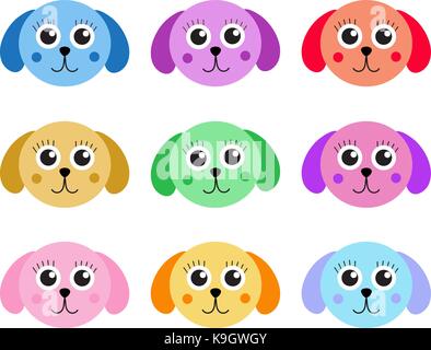 Collection of cute colorful puppy dog isolated on white background. Vector illustration. Stock Vector