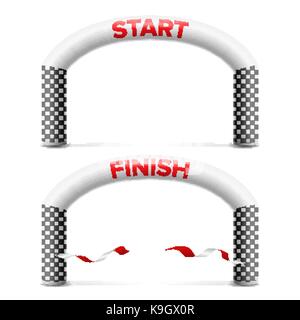 3D Start, Finish Line Arch Vector. Outdoor Sport Events Competition Concept. Isolated Illustration Stock Vector