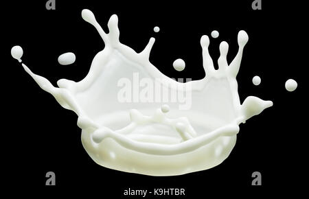 Milk splash on black background. Clipping paths. Stock Photo