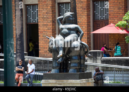 Mujer a Caballo Woman on Horse, Botero Plaza, Medellin, Colombia Stock Photo