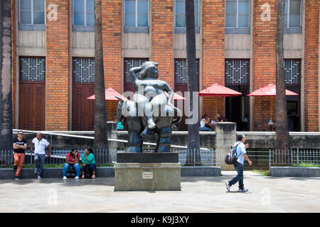 Mujer a Caballo Woman on Horse, Botero Plaza, Medellin, Colombia Stock Photo