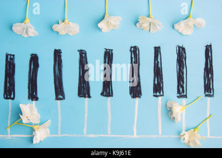 piano drawning on blue bakcground, music concept Stock Photo