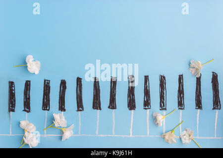 piano drawning on blue bakcground, music concept Stock Photo