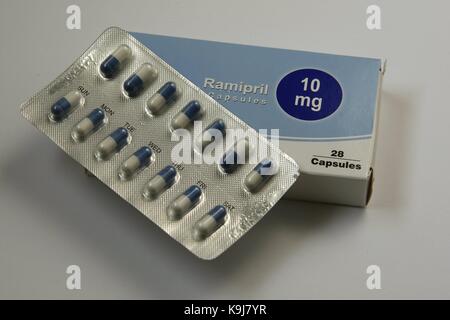 Ramipril is an ACE inhibitor used to treat high blood pressure and congestive heart failure and is medication that comes in tablet form GB UK 2017 Stock Photo