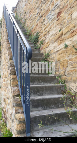 Long outdoor concrete stairs in the city of Lyon in France Stock Photo