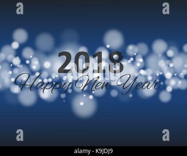 happy new year 2018 in square with bokeh and lens flare pattern blue background eps 10vector Stock Vector
