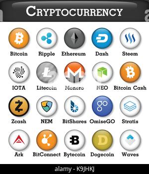 Set of cryptocurrency icon . Vector . Stock Vector