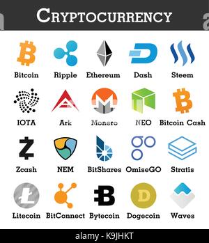 Set of cryptocurrency icon . Vector . Stock Vector