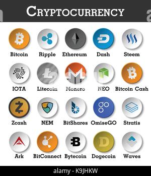 Set of cryptocurrency icon . Vector . Stock Vector