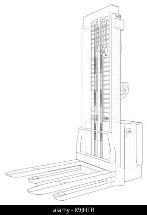 Small Warehouse Forklift. Abstract drawing. Wire-frame. EPS10 format. Vector created of 3d Stock Vector