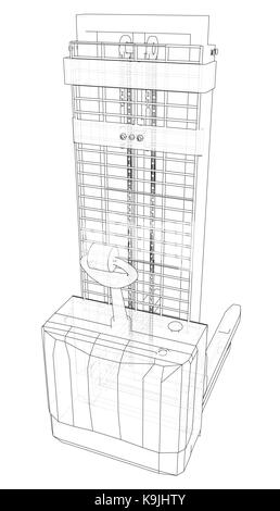 Small Warehouse Forklift. Abstract drawing. Tracing illustration of 3d Stock Vector