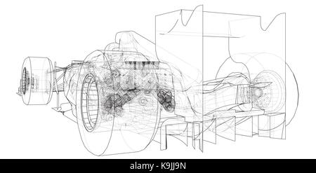 Race car. Wire-frame. EPS10 format. Vector created of 3d. Stock Vector