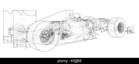 Formula race car. Abstract drawing. Tracing illustration of 3d Stock Vector