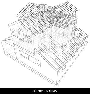 House structure architecture. Abstract drawing. Tracing illustration of 3d Stock Vector