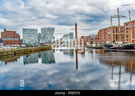 Liverpool's Albert Dock, in reflection. Stock Photo