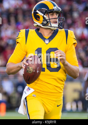 Sept 21 2017 - Santa Clara U.S.A CA -Rams quarterback Jared Goff (16) game stats 22-28 for 292 YDS AND 3 TD during the NFL Football game between Los Angeles Rams and the San Francisco 49ers 41-39 win at Levi Stadium San Francisco Calif. Thurman James/CSM Stock Photo