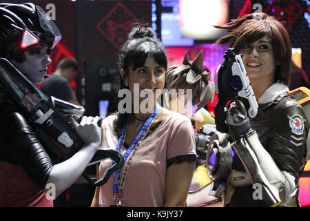 Birmingham, UK. 23rd Sept, 2017. Gamers and cosplayers unite and test out the newest releases at the EGX 2017 event, Birmingham, United Kingdom, Credit: Rosanna Marie Saracino/Alamy Live News Stock Photo