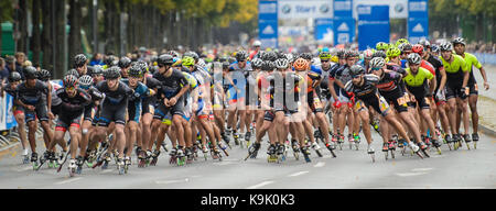 In-line skaters compete in the 44th Berlin Marathon in central Berlin, Germany, 23 September 2017. Photo: Gregor Fischer/dpa