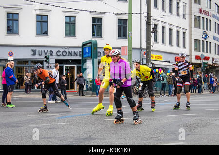 Berlin Germany. 23 September 2017, Annual In Line Skating Marathon. In line skaters pass through RosenthalePlatz as they compete in the annual roller skating event. Eden Breitz/Alamy Live News