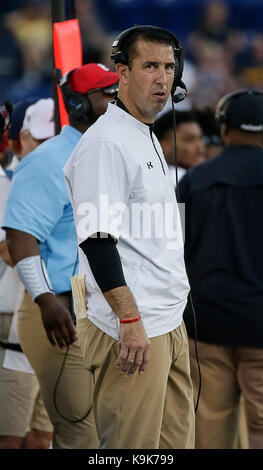 Annapolis, Maryland, USA. 23rd Sep, 2017. Cincinnati Bearcats Head Coach Luke Fickell during a NCAA football game between the United States Naval Academy Midshipmen and the Cincinnati Bearcats at Navy Marine Corp Stadium in Annapolis, Maryland. Justin Cooper/CSM/Alamy Live News Stock Photo