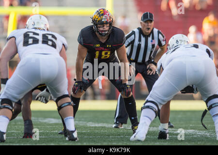 Annapolis, Maryland, USA. 23rd Sep, 2017. SHANE COCKERILLE (18) waits for the snap during the game held at the Capital One Field at Maryland Stadium, College Park, Maryland. Credit: Amy Sanderson/ZUMA Wire/Alamy Live News Stock Photo