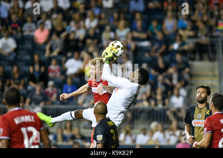 Chester, Pennsylvania, USA. 23rd Sep, 2017. Philadelphia Union's ANDRE BLAKE, (18) in action during the match against the Chicago Fire at Talen Energy Stadium in Chester Pennsylvania Credit: Ricky Fitchett/ZUMA Wire/Alamy Live News Stock Photo