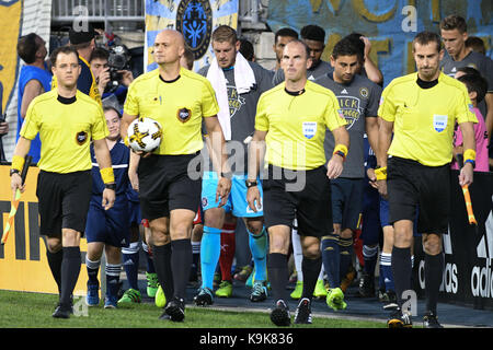 Chester, Pennsylvania, USA. 23rd Sep, 2017. iThe Refs walk onto the pitch at the beginning of the match at Talen Energy Stadium in Chester Pennsylvania Credit: Ricky Fitchett/ZUMA Wire/Alamy Live News Stock Photo