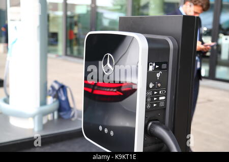 Mercedes-Benz electricity charging point as seen at the Frankfurt Motor Show 2017 in Germany Stock Photo