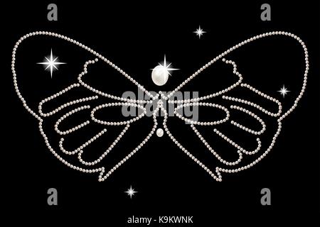 Jewel figurine butterfly decorated with white pearls Stock Vector