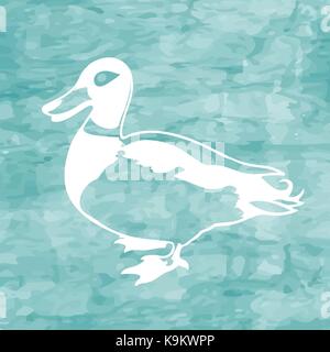 Funny spring Wallpaper with a duck on green background. Stock Vector