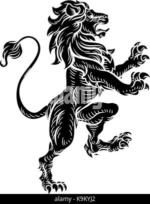 Heraldic Lion Standing Rampant On Hind Legs Stock Vector