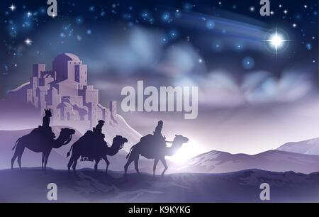 Three Wise Men Nativity Christmas Illustration  Stock Vector