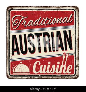 Traditional austrian cuisine vintage rusty metal sign on a white background, vector illustration Stock Vector