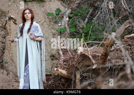 Shaman with Staff and glass ball outdoor Stock Photo