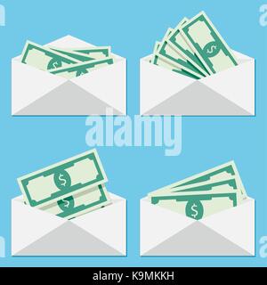 Cash in envelope, salary money, vector stack of cash, dollar cash icon, pile of cash illustration Stock Vector