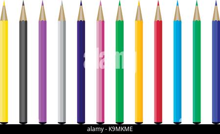 Collection of colored pencils. Crayons and color pencil drawing, color pen vector, illustration of coloured pencils isolated Stock Vector