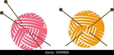 Knit logo or label. Ball of yarn with knitting needles. Vector illustration Stock Vector