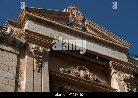 Emblem of the Imperial Orthodox Palestine Society the institution that established the Russian institutions during the Ottoman era on top of the facade of the Russian Orthodox Church of Saint Alexander Nevsky in the Christian quarter old city East Jerusalem Israel Stock Photo