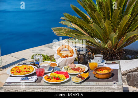 Romantic Breakfast for two on the seashore Stock Photo