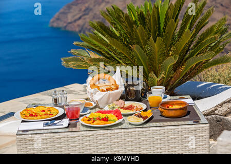 Romantic Breakfast for two on the seashore Stock Photo