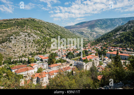 Hight view of the city of Stolac from the viewpoint next to the Orthodox Church, Bosnia and Herzegovina. Stock Photo