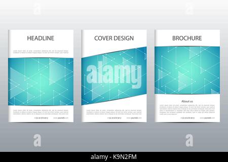 Abstract vector covers template set. Brochure layout design, triangles and polygonal background. Stock Vector