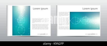 Rectangle brochure template layout, cover, annual report, magazine in A4 size with molecule dna structure. Geometric abstract background. Vector illustration. Stock Vector