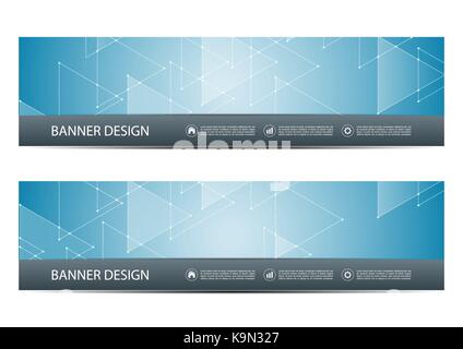 Abstract banner design with triangles on blue background, vector illustration. Stock Vector