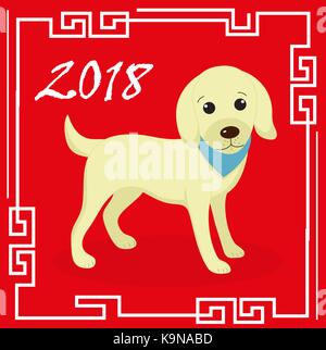 Happy chinese new year 2018 greeting card with a dog. China new year template for your design. Vector illustration. Stock Vector