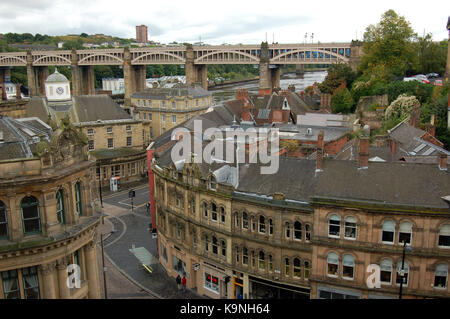 Newcastle City Centre from Tyne Bridge. Rooftops and street scene Stock Photo